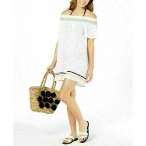 Miken Embroidered Off-The-Shoulder Swimsuit Cover-Up Dress Size XS White NEW
